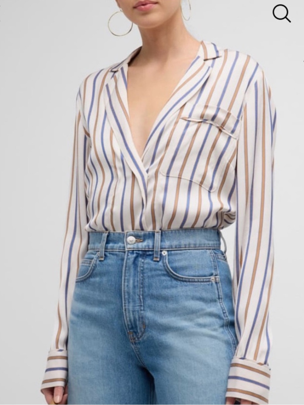 *NWT* Veronica Beard Lusanne Satin Stripe Blouse Top | Size 2 | Sand Slate Blue